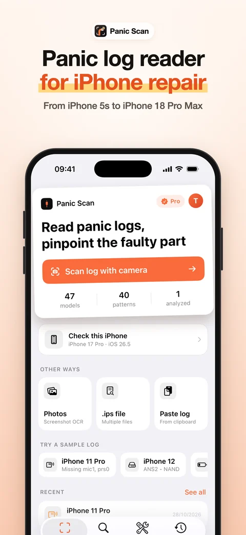 Panic Scan home screen Panic Scan home screen