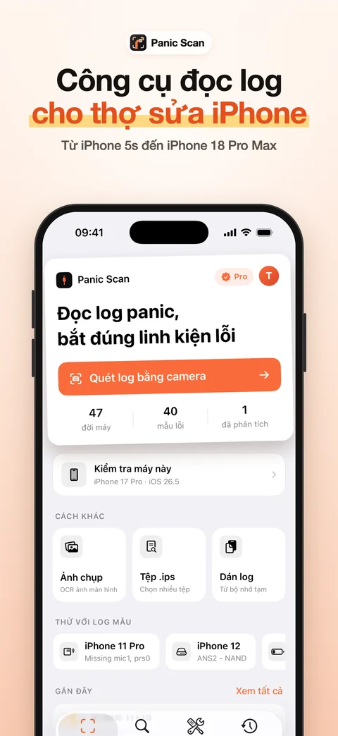 Màn hình chính Panic Scan