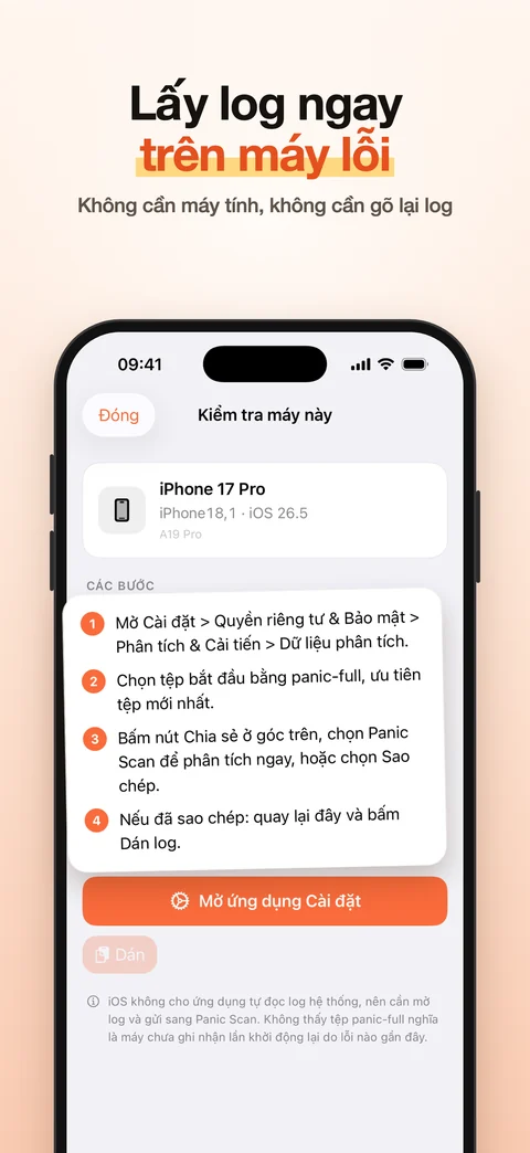 Lấy log trên máy lỗi
